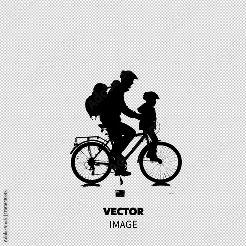 Silhouetted father and child riding a bicycle together, showcasing adventure and togetherness.