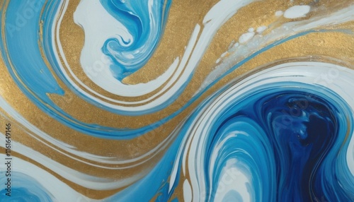 Abstract Swirling Design with Blue, White, and Gold Colors