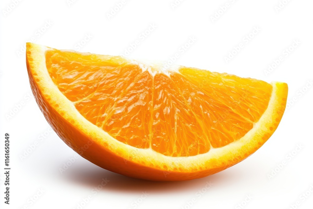Isolated orange slice with a clipping path on a white background featuring full depth of field Isolated orange slice with a clipping path on a white background featuring full depth of field