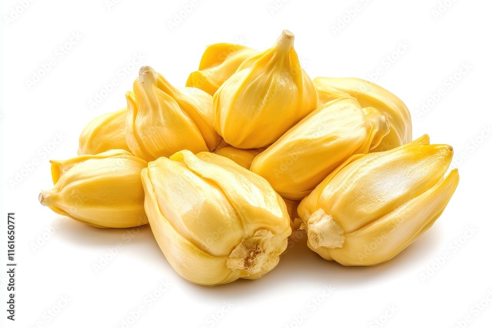 Isolated ripe jackfruit with segments on a white background