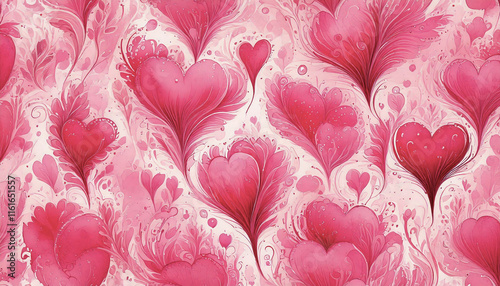 seamless pattern with pink heart shaped ornaments on white background for valentin's day