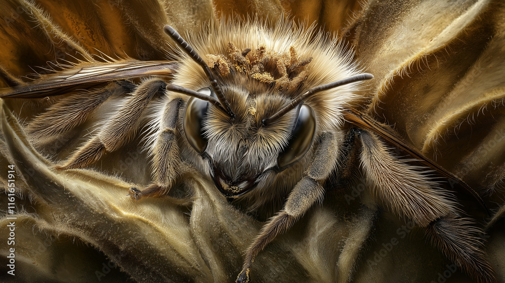 Close-Up Macro Shot of a Honeybee with Intricate Details and Furry Texture. Close-Up Macro Shot of a Honeybee with Intricate Details and Furry Texture.
