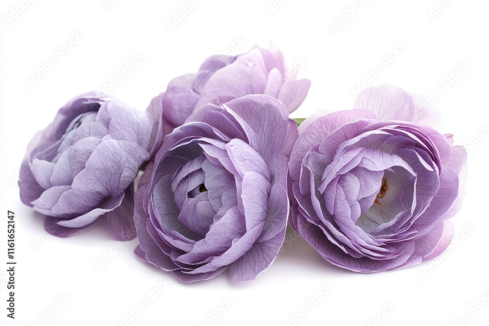 Lilac blossom against a white background for design purposes Close up view Nature Glossy lilac shades in spring ranunculus Lilac blossom against a white background for design purposes Close up view Nature Glossy lilac shades in spring ranunculus
