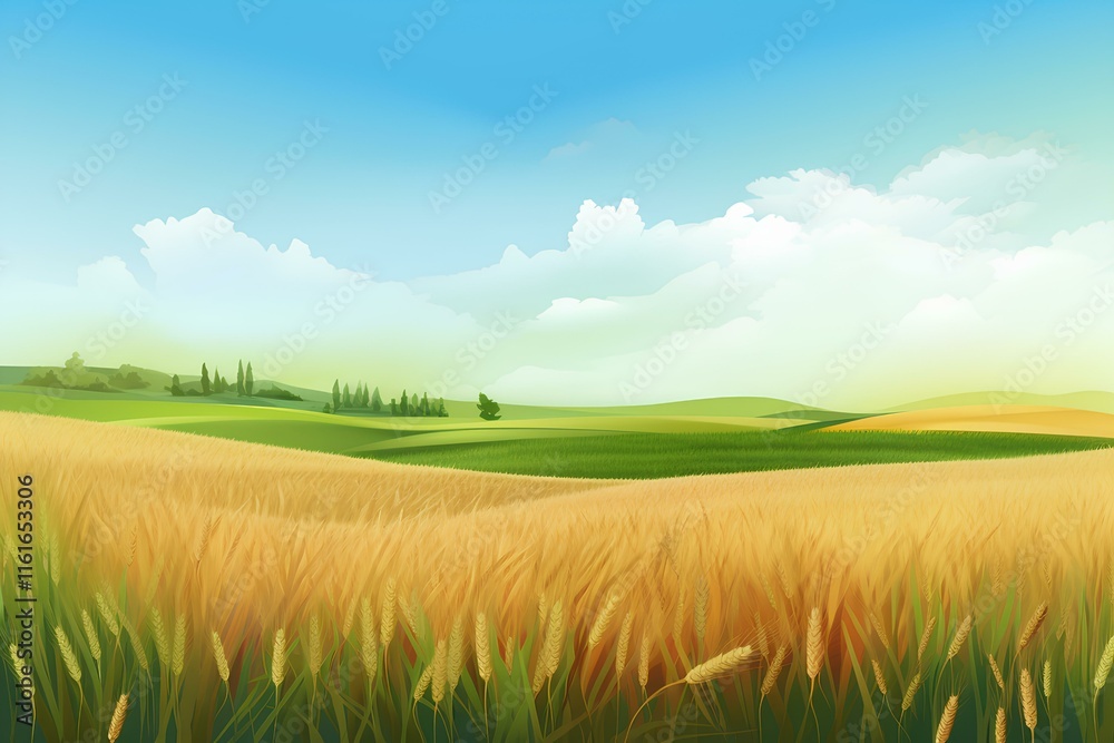 Fototapeta premium green field and blue sky