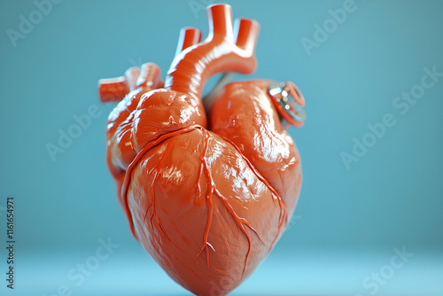 Human Heart Anatomy, Detailed View of Chambers, Vessels, and Valves.  Illustrating intricate cardiovascular system. photo