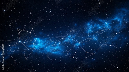 Celestial constellation network in nebula.