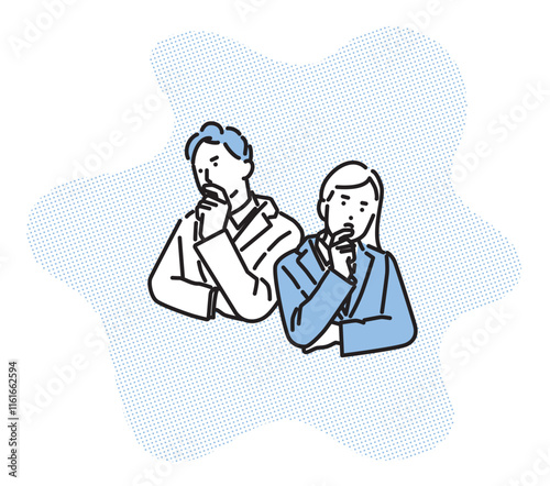 シンプル　イラスト　腕組みして考え事をする男性と女性