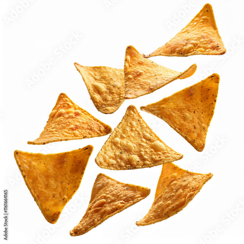 Tortilla chips isolated on white background. Snack made from corn tortilla photo