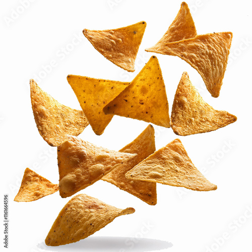 Tortilla chips isolated on white background. Snack made from corn tortilla photo