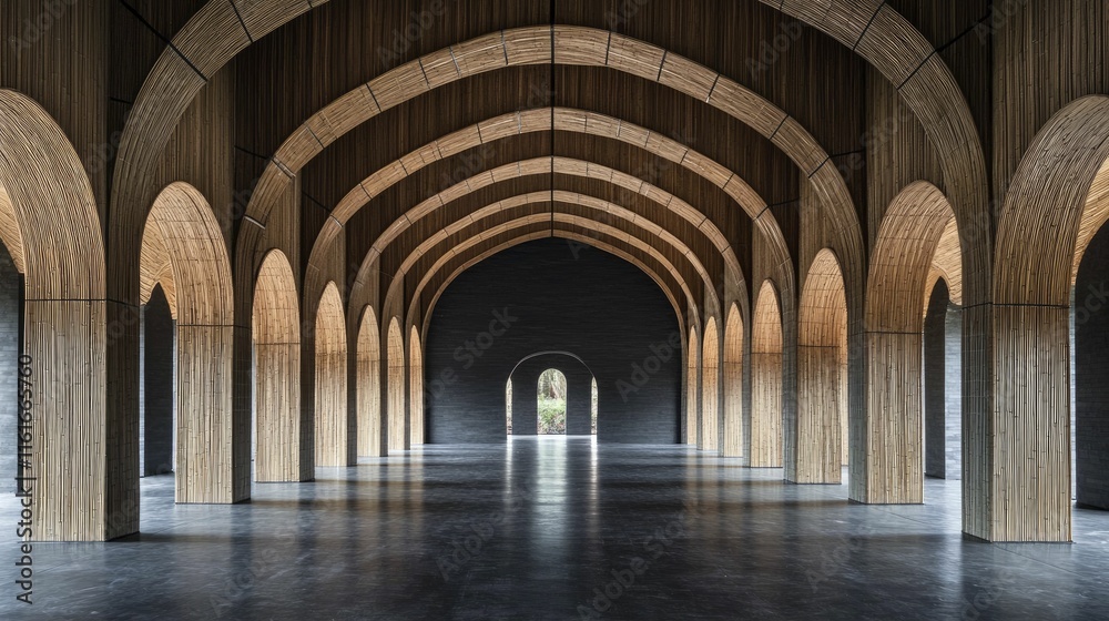 Naklejka premium Exploring structural bamboo's unique properties reveals its potential to transform the building industry, dark gray background.