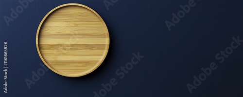 Innovative bamboo plates bring elegance to dining while protecting the planet, contrasted against a deep navy background for emphasis. photo