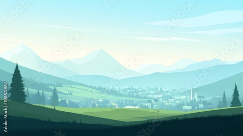Green city. City and nature ecosystem. Sustainable development. Vector file.