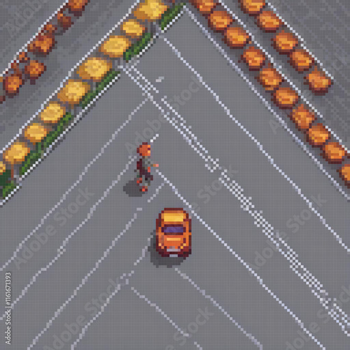 Pixel art car street scene