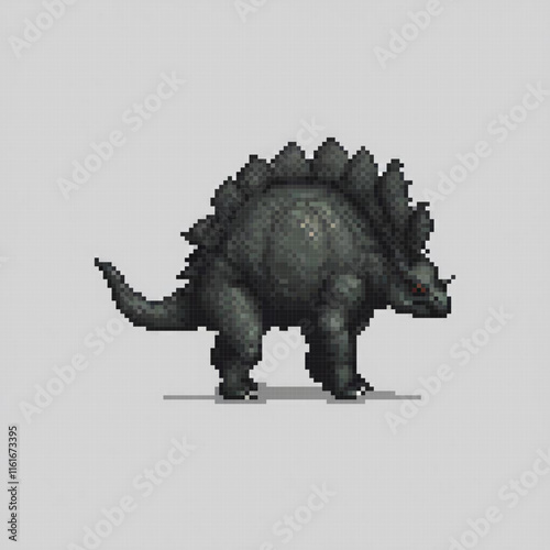 Stellar 3D Stegosaurus in pixel art form, perfect for retro gaming enthusiasts.