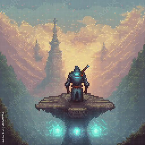 Pixel art: Man sailing in a forest, adventure awaits!
