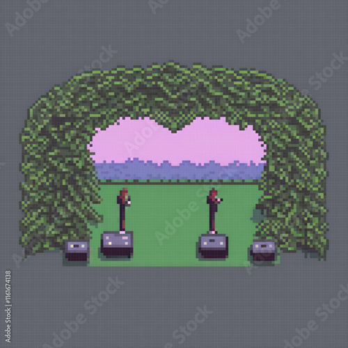Pixel art heart archway in a classic video game screenshot.