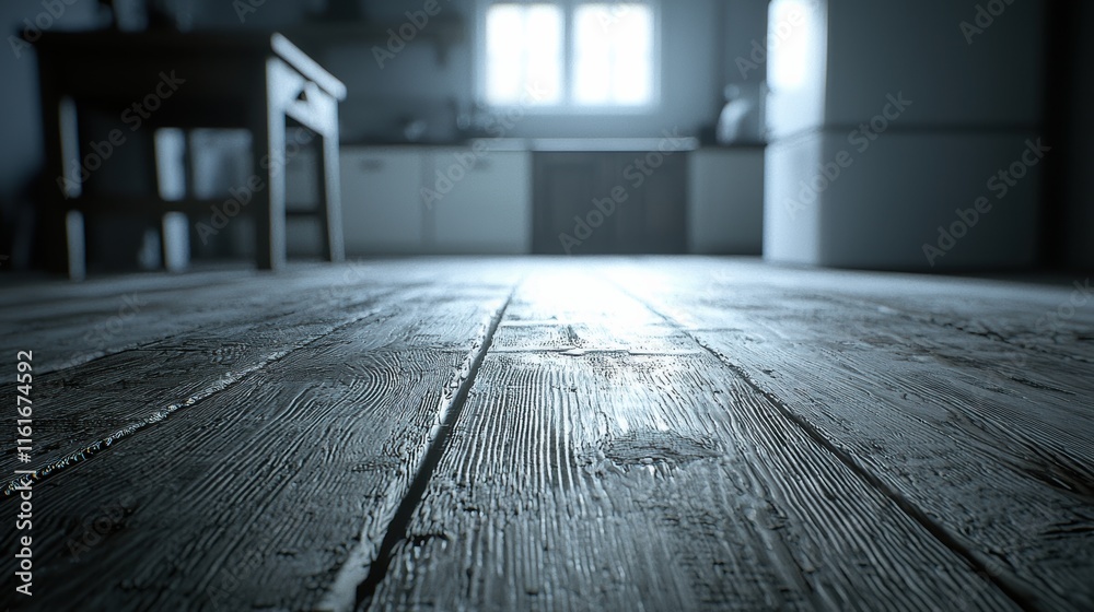 Obraz premium Interior photography low angle serenity with light streaming through kitchen window