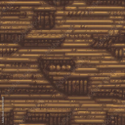 Brown background pixel art featuring intricate pipe patterns.