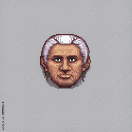 Pixel art depicting a mans face with vibrant colors and intricate details.