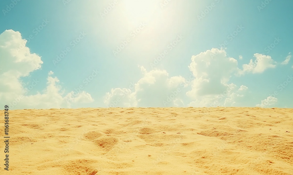 Fototapeta premium Sunny desert landscape with blue sky and sand dunes.