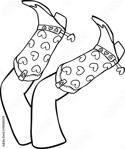 Retro Cowgirl Boots with legs Valentine coloring image