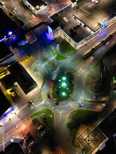 Aerial View of Illuminated Brighton Beach and Ocean City and British Tourist Attraction of East Sussex, England Great Britain During Night. Drone's Camera Footage Captured on December 3rd, 2024 photo