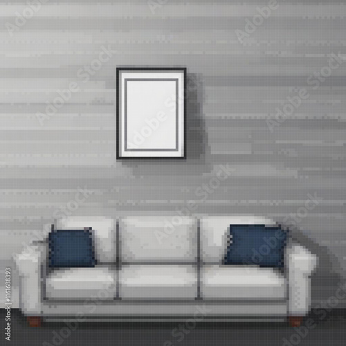 Vintage white couch with vibrant blue pillows, perfect for a cozy living room.