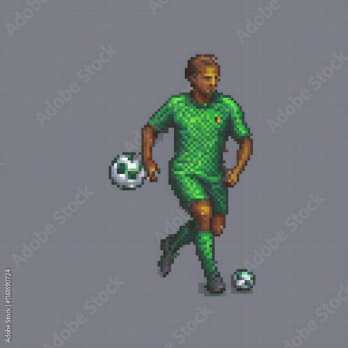 Green-uniformed soccer player in action