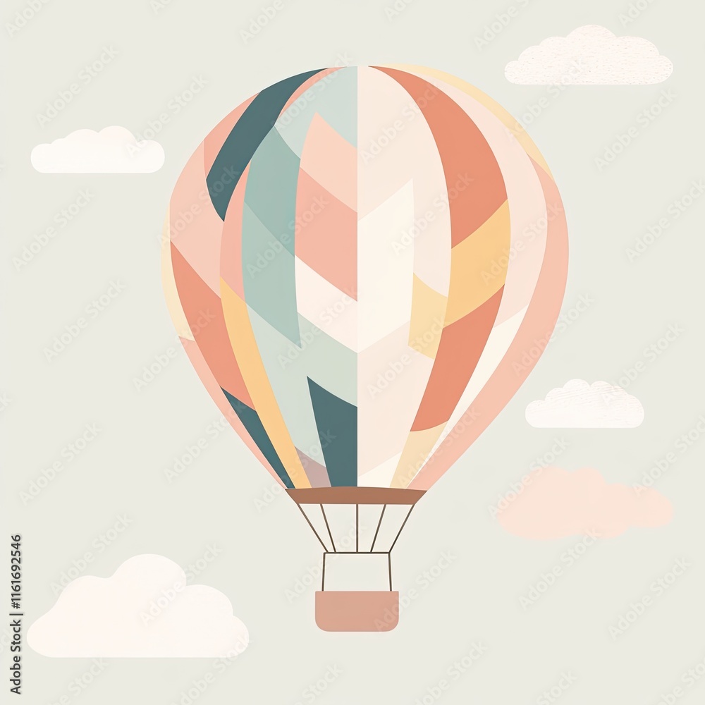 Obraz premium Pastel hot air balloon floating amidst fluffy clouds.
