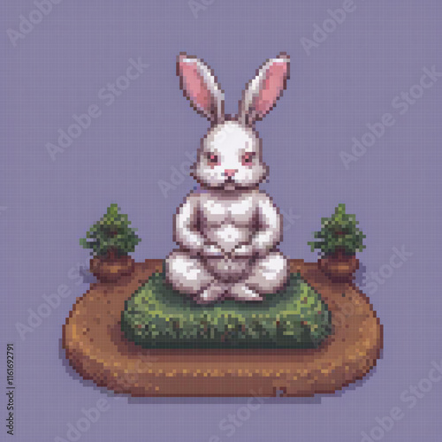 Cute pixel art of a white rabbit perched on a rock, perfect for wall decor or gifts.