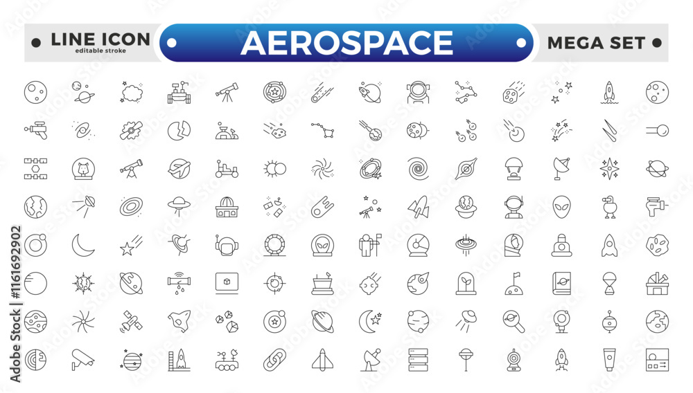 Aerospace icon of science observatory, satellite and rocket .space and ...