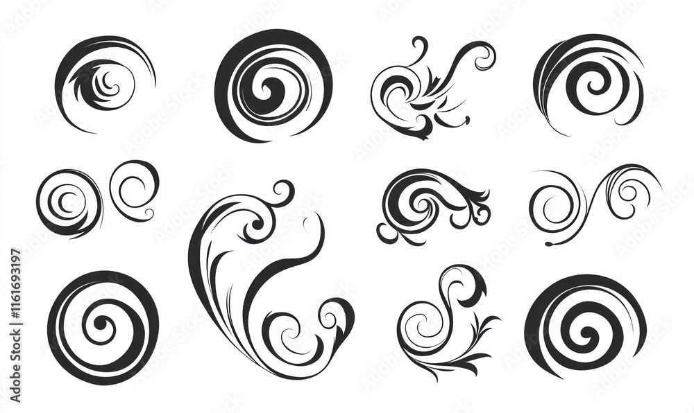 Collection of twelve elegant swirl and floral design elements. Collection of twelve elegant swirl and floral design elements.