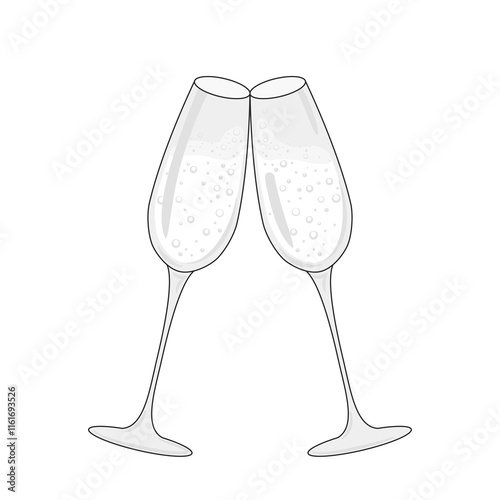 Uroczysty toast. Dwa stukające się kieliszki do szampana, z rozpryskującymi się bąbelkami.