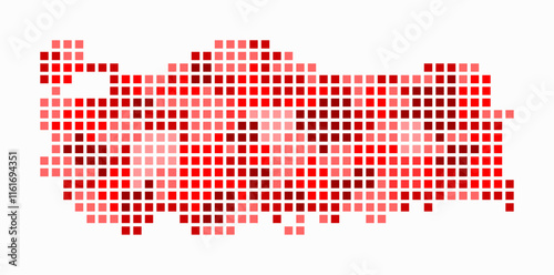 Turkey dotted map. Digital style map of the country on white background. Turkey shape with square dots. Colored dots style. Large size squares. Trending vector illustration.
