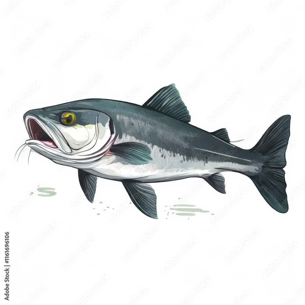 Fototapeta premium the AI Image Generator, Illustrated Largemouth Bass Fish in Side Profile