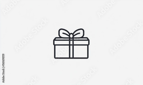 Simple line art gift box icon with bow.