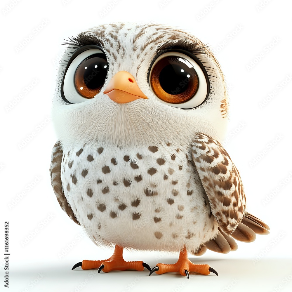 Fototapeta premium Adorable Cartoon Owl: Big Eyes, Cute Feathered Friend