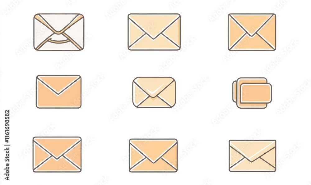Nine variations of simple envelope icons. Nine variations of simple envelope icons.
