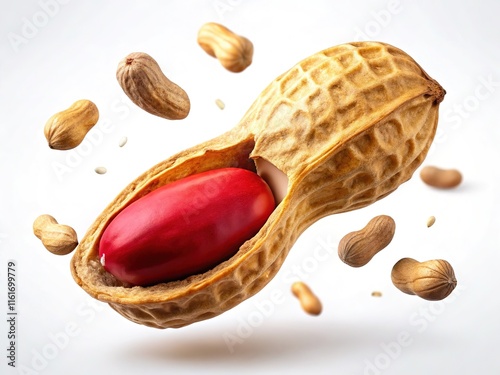 Falling Peanut, Isolated, White Background, Free Fall, Motion, Depth, Bright photo