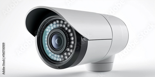 Modern security camera observing with infrared leds on white background photo