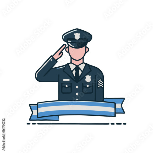 illustration of a police officer saluting with a ribbon