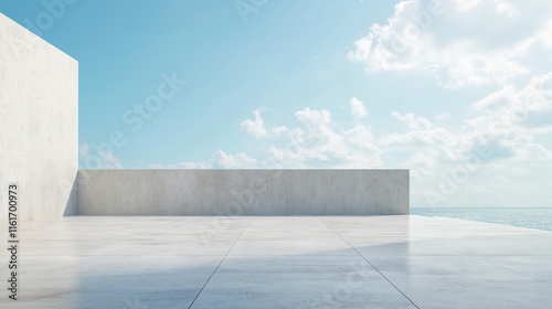 White building with a white wall and a white roof