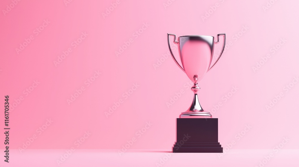 Shining Silver Trophy Elegantly Displayed on Soft Pink Background Symbolizing Achievement Success Celebration and Excellence in a Minimalist Style Shining Silver Trophy Elegantly Displayed on Soft Pink Background Symbolizing Achievement Success Celebration and Excellence in a Minimalist Style