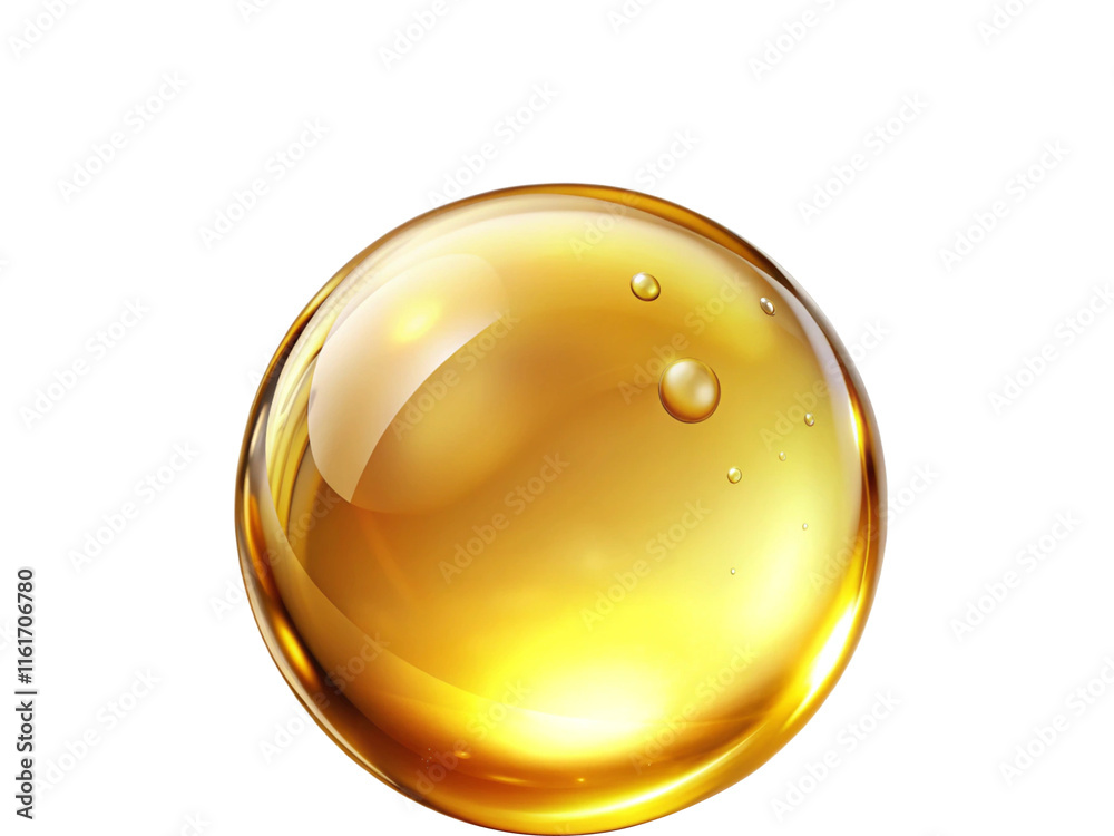 Gold sphere or oil bubble on white background