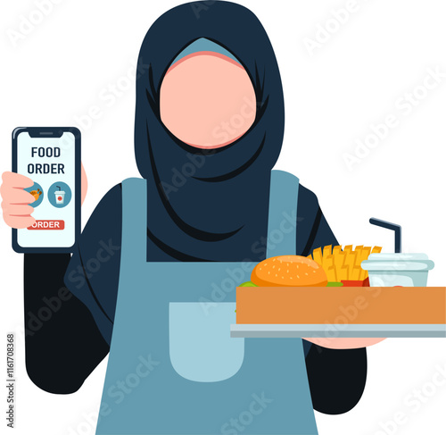 Musim Waitress bring food order illustration