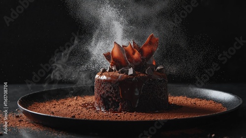 Decadent Chocolate Cake Dessert Garnished With Chocolate Shavings photo