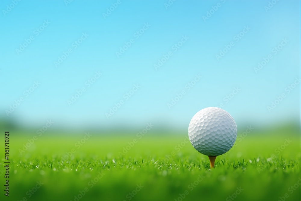 Golf Ball on Tee Green Grass Blue Sky Sport Recreation Golf Ball on Tee Green Grass Blue Sky Sport Recreation