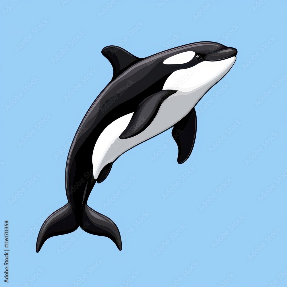 Naklejka premium Playful Orca Dolphin Swimming in Clear Blue Waters, Capturing the Joy and Beauty of Marine Life with Vibrant Colors and Dynamic Movement