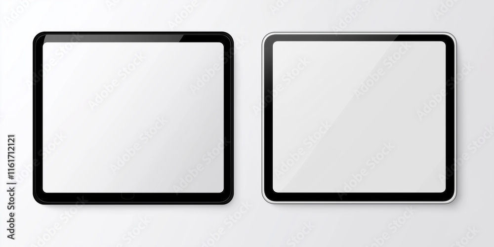 Two digital tablets showing blank screens on white background Two digital tablets showing blank screens on white background