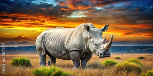 Northern White Rhino in African Savanna - Majestic Wildlife Photography photo